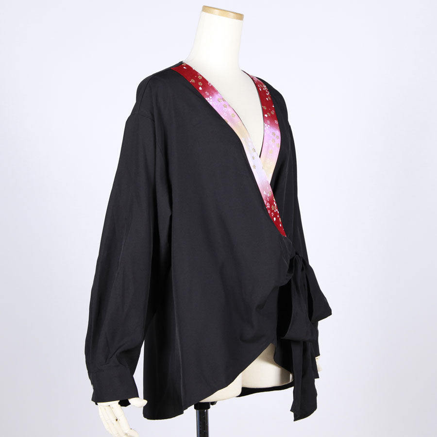 【一点物】TKg グラデーション赤和柄 カシュクールブラウス