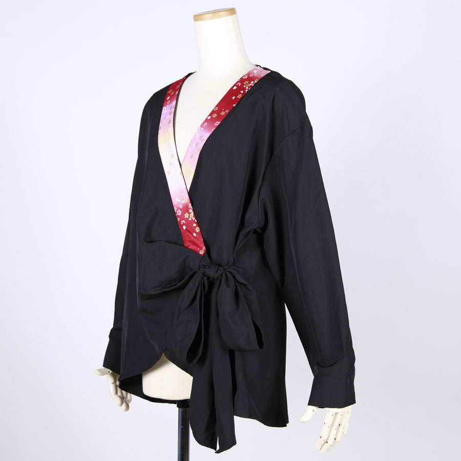 【一点物】TKg グラデーション赤和柄 カシュクールブラウス