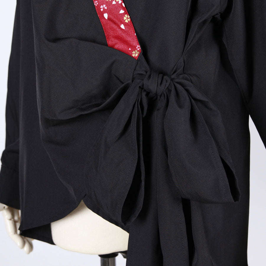 【一点物】TKg グラデーション赤和柄 カシュクールブラウス