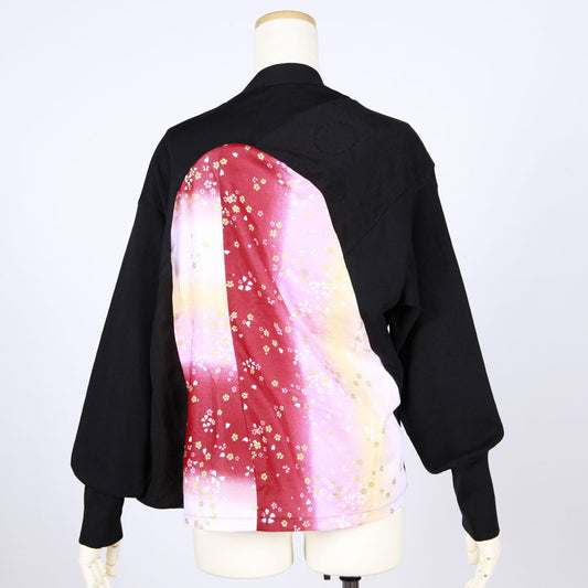 【一点物】TKg グラデーション赤和柄 後ろ切り替えカーディガン