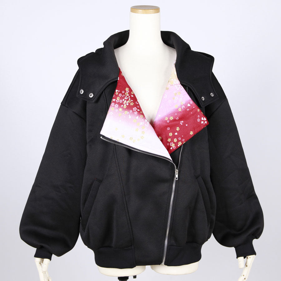 【一点物】TKg グラデーション赤和柄 ダブルライダースパーカー