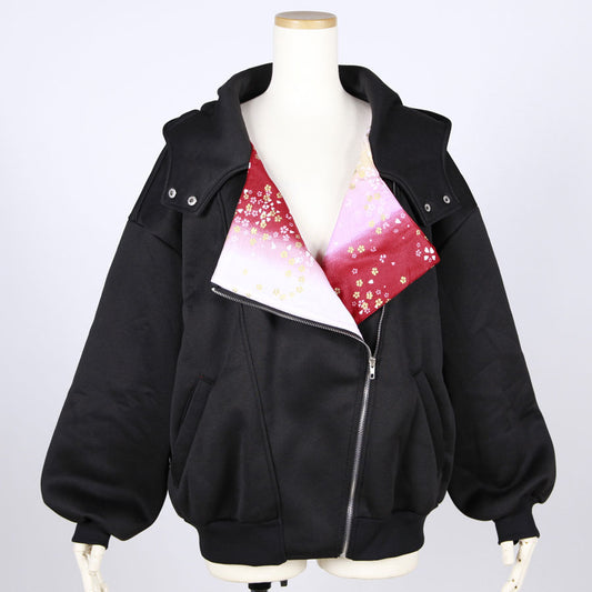 【一点物】TKg グラデーション赤和柄 ダブルライダースパーカー