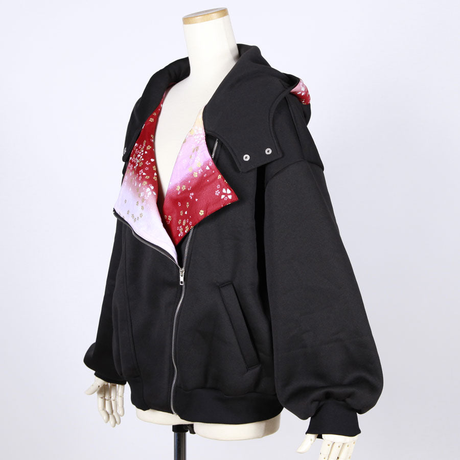 【一点物】TKg グラデーション赤和柄 ダブルライダースパーカー