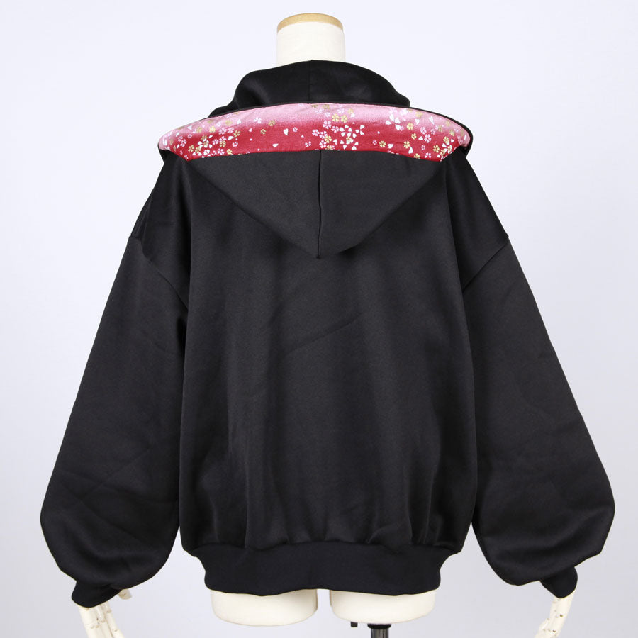 【一点物】TKg グラデーション赤和柄 ダブルライダースパーカー