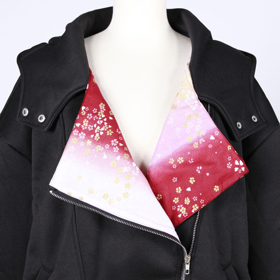 【一点物】TKg グラデーション赤和柄 ダブルライダースパーカー