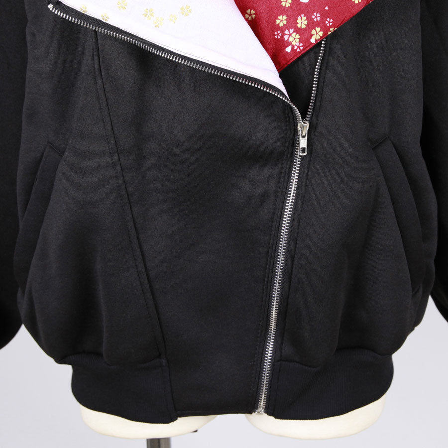 【一点物】TKg グラデーション赤和柄 ダブルライダースパーカー