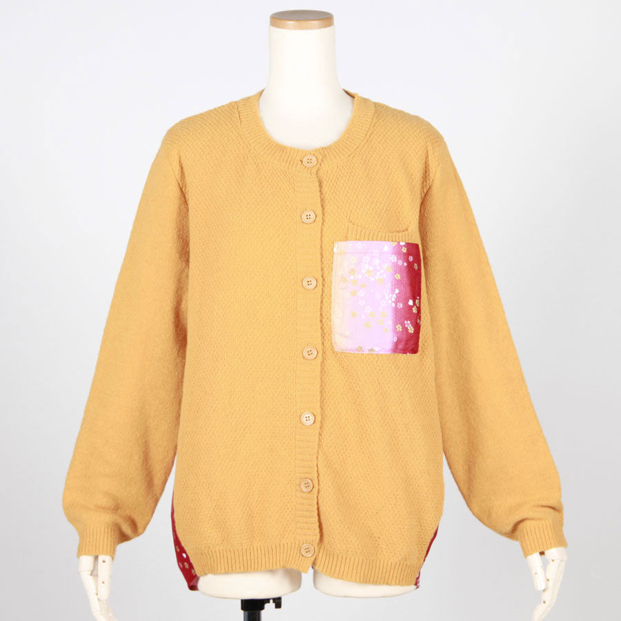 【一点物】TKg グラデーション赤和柄 辛子色カーディガン