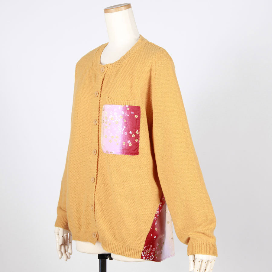 【一点物】TKg グラデーション赤和柄 辛子色カーディガン