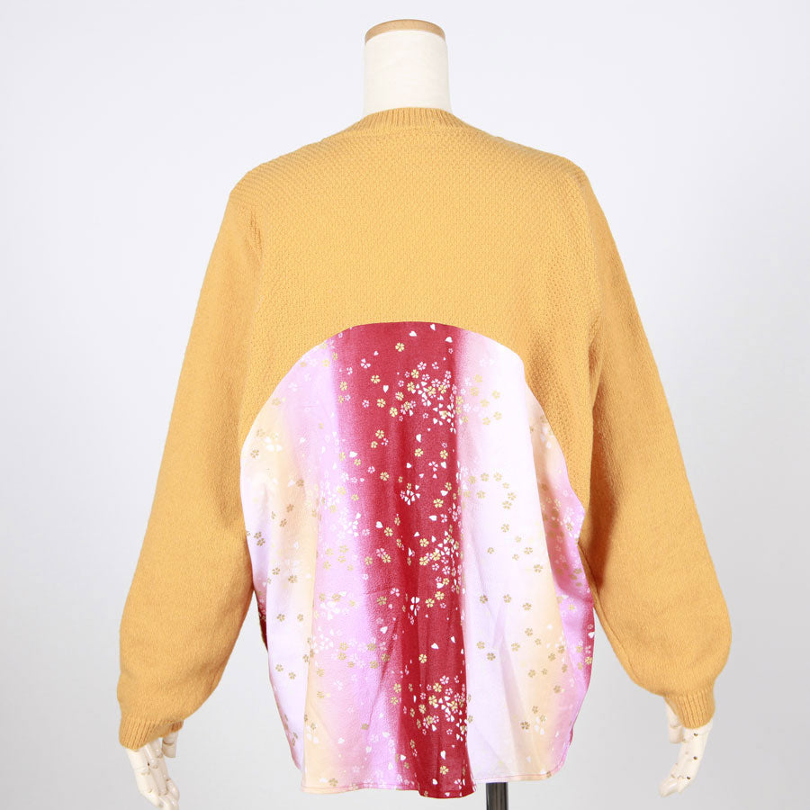 【一点物】TKg グラデーション赤和柄 辛子色カーディガン