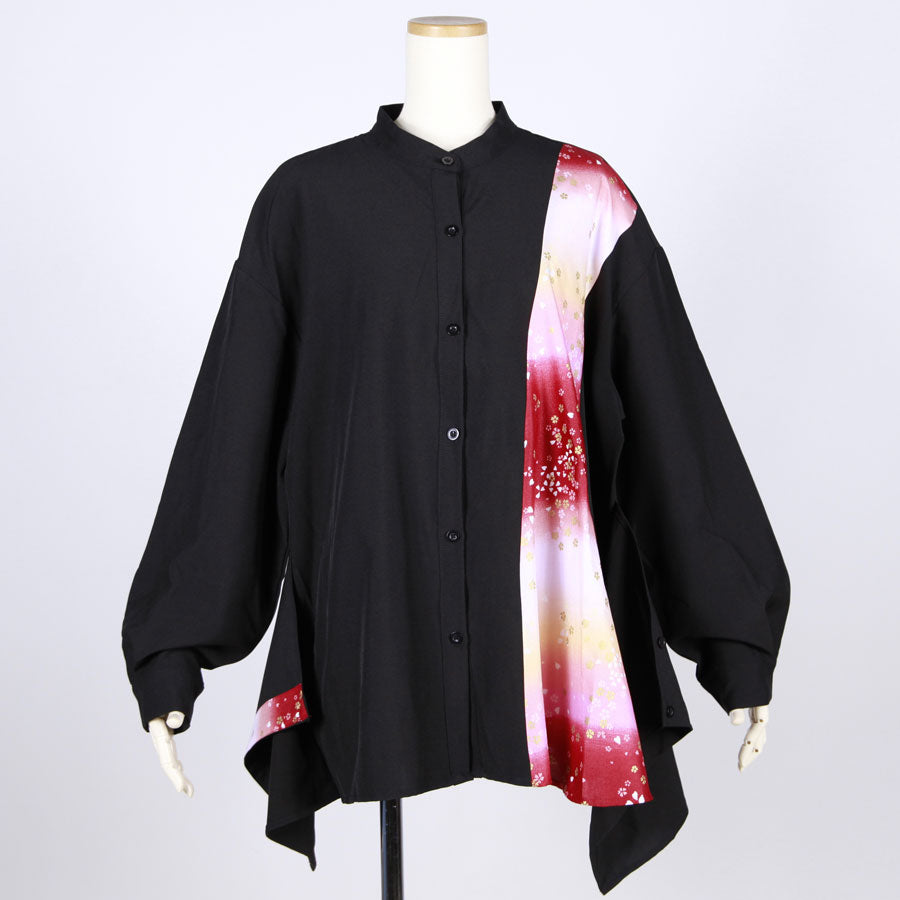 【一点物】TKg グラデーション赤和柄 腰当て付きシャツ