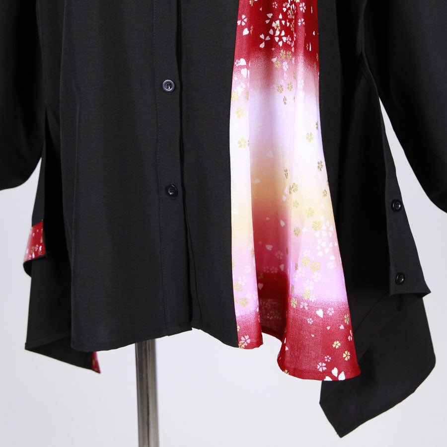 【一点物】TKg グラデーション赤和柄 腰当て付きシャツ