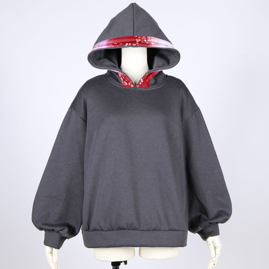 【一点物】TKg グラデーション赤和柄 後ろ結びパーカー