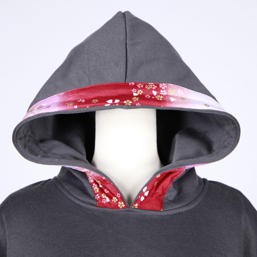 【一点物】TKg グラデーション赤和柄 後ろ結びパーカー