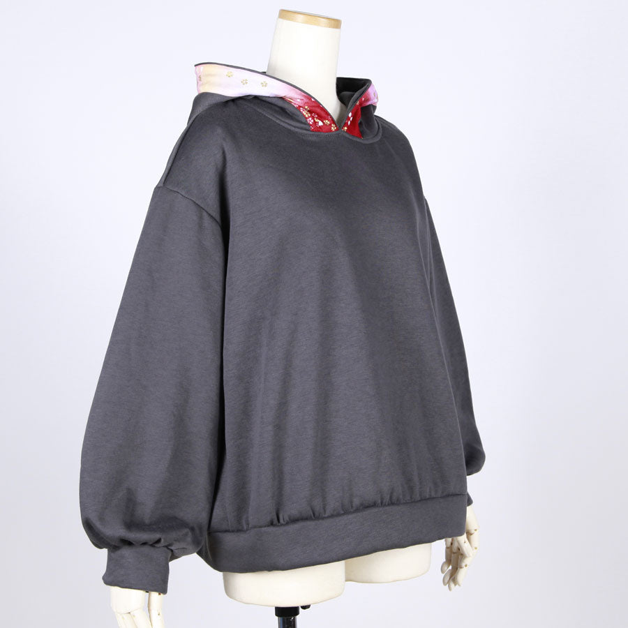 【一点物】TKg グラデーション赤和柄 後ろ結びパーカー