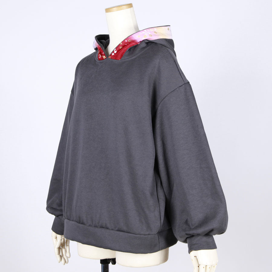 【一点物】TKg グラデーション赤和柄 後ろ結びパーカー