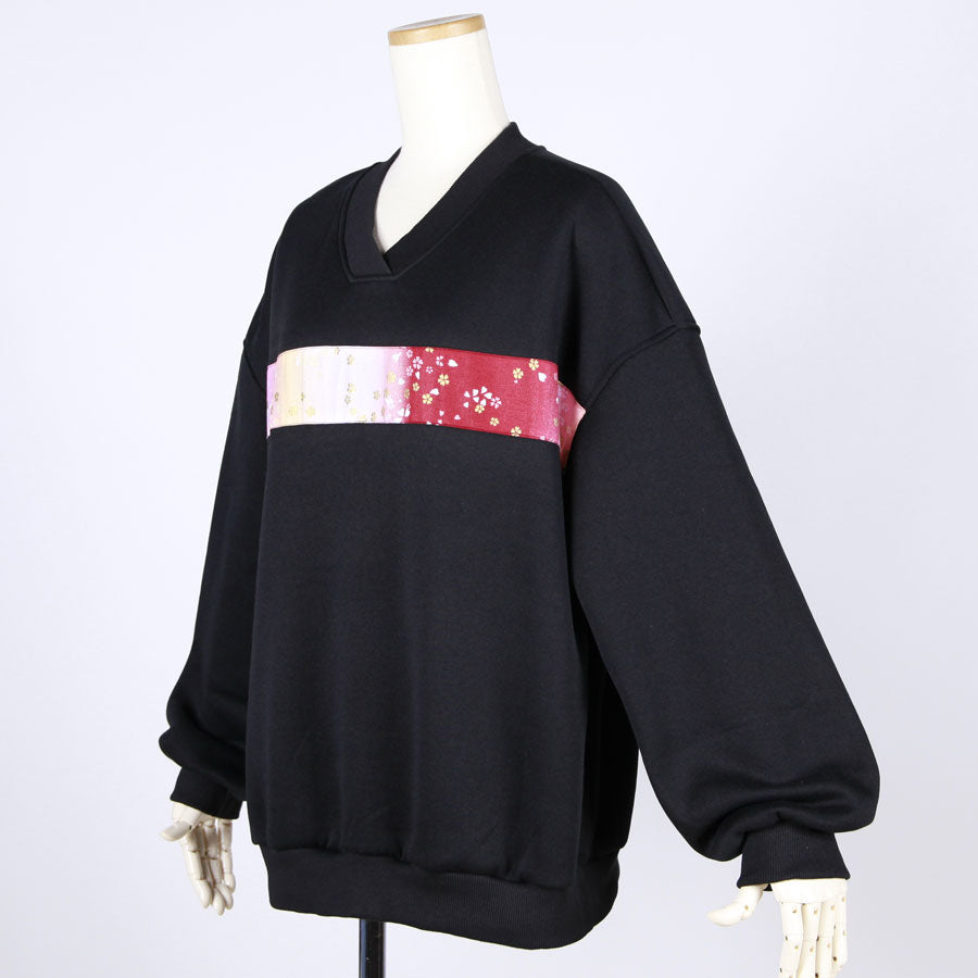 【一点物】TKg グラデーション赤和柄 V開きトレーナー