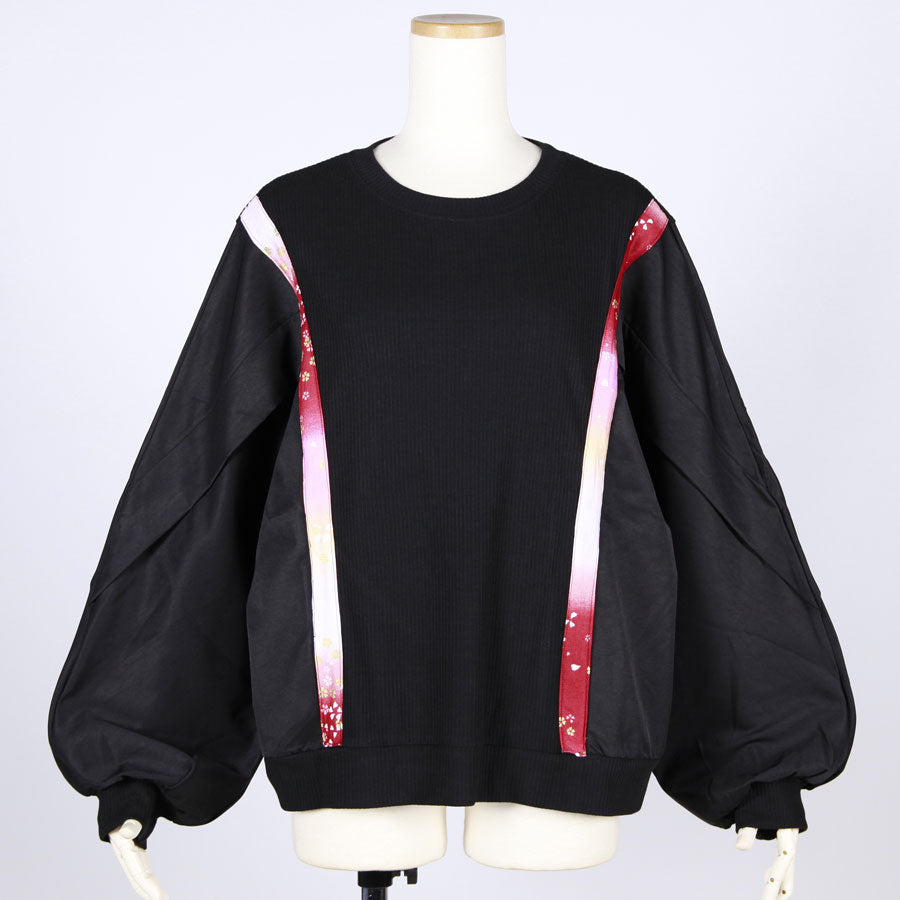 [One-of-a-kind item] TKg Gradation Red Japanese Pattern Tuck Sleeve Sweatshirt