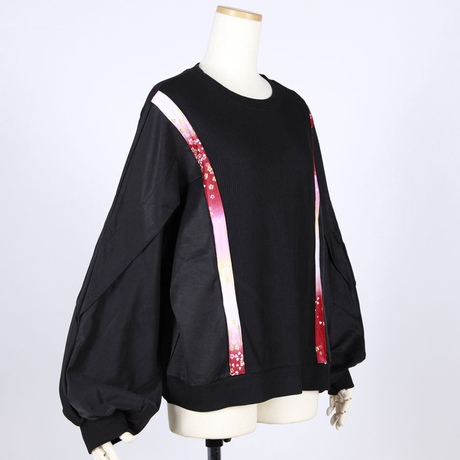 [One-of-a-kind item] TKg Gradation Red Japanese Pattern Tuck Sleeve Sweatshirt