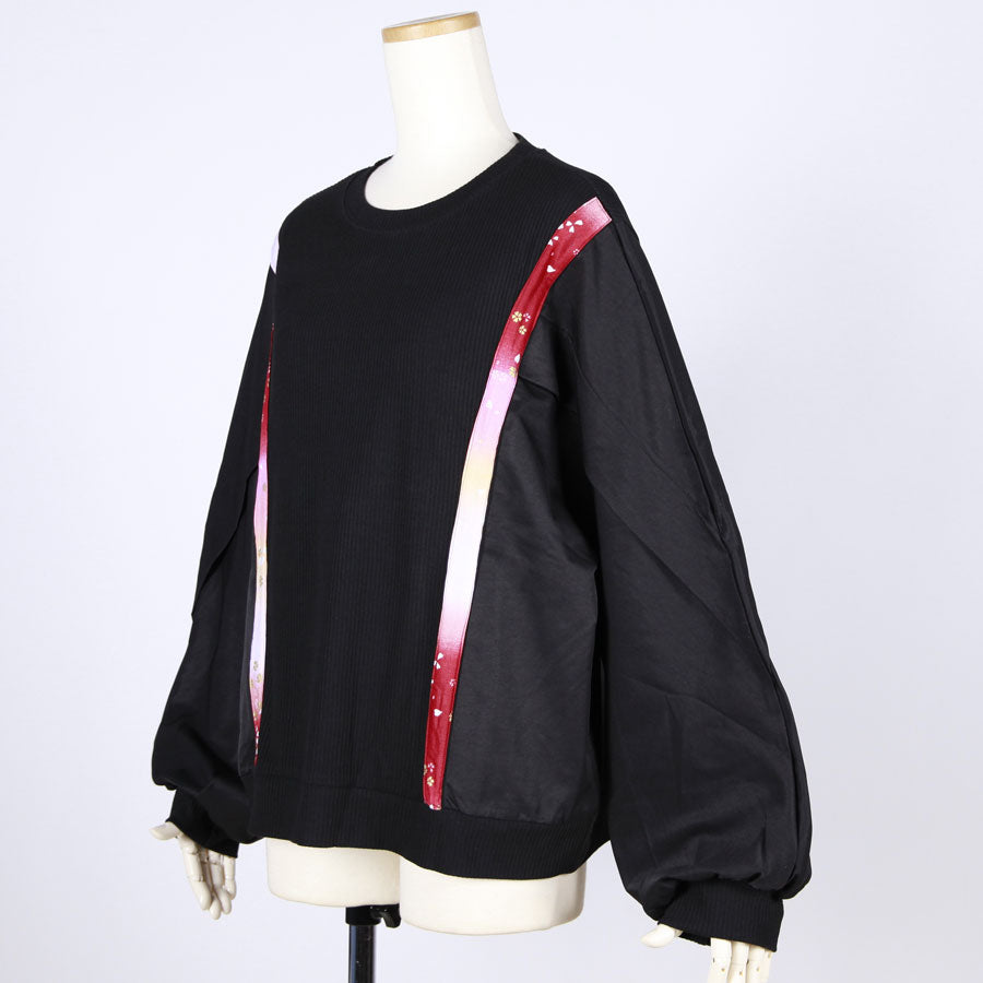 [One-of-a-kind item] TKg Gradation Red Japanese Pattern Tuck Sleeve Sweatshirt