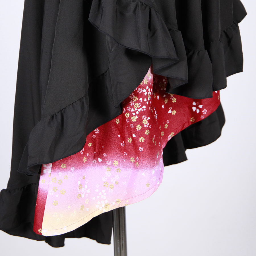 [One-of-a-kind item] TKg Gradation Red Japanese Pattern Ruffled Skirt