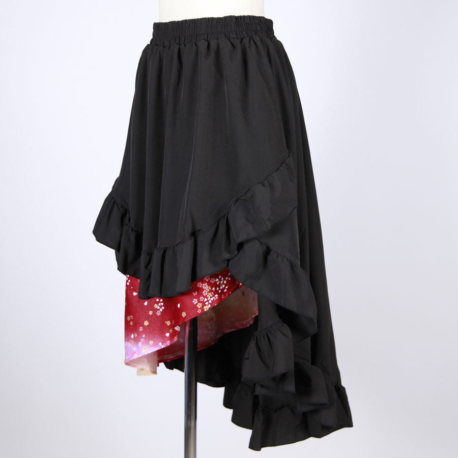 [One-of-a-kind item] TKg Gradation Red Japanese Pattern Ruffled Skirt