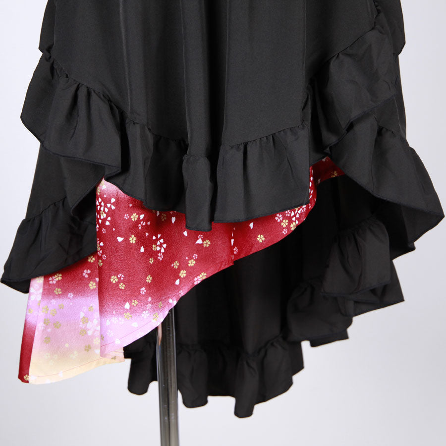 [One-of-a-kind item] TKg Gradation Red Japanese Pattern Ruffled Skirt