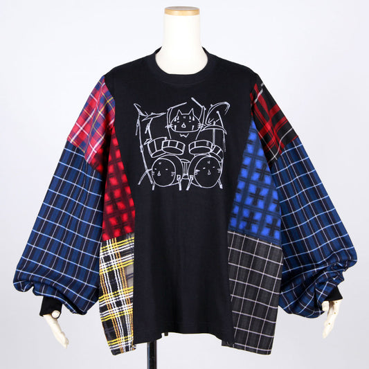 MINT NeKO チェックパッチワークカットソー A