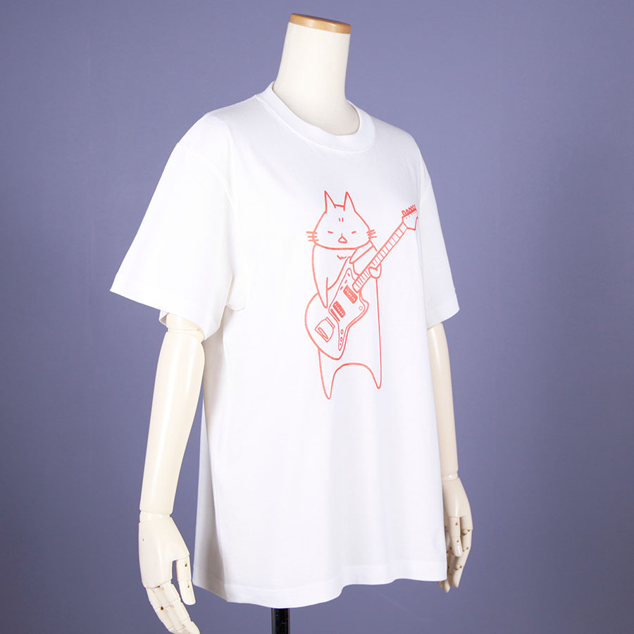 MINT NeKO Wagahai and Guitar T-shirt / WH-ORG・M