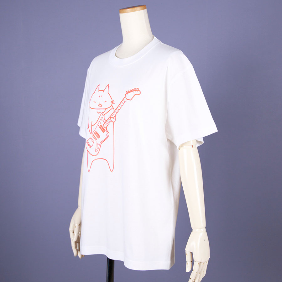 MINT NeKO Wagahai and Guitar T-shirt / WH-ORG・M