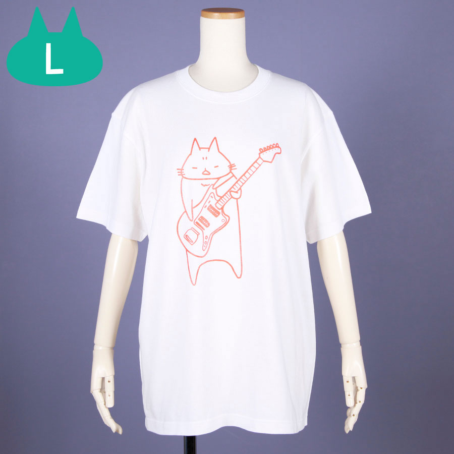 MINT NeKO Wagahai and Guitar T-shirt / WH-ORG・L