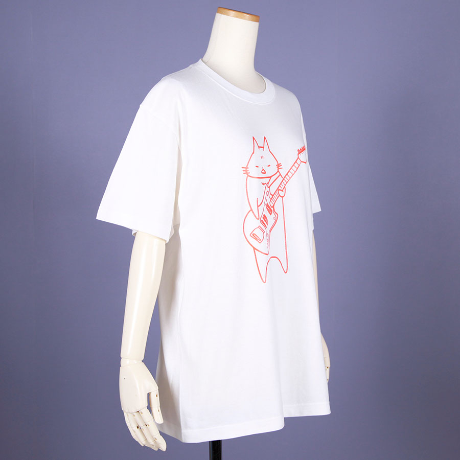 MINT NeKO Wagahai and Guitar T-shirt / WH-ORG・L