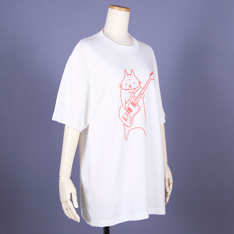 MINT NeKO Wagahai and Guitar T-shirt / WH-ORG・XL