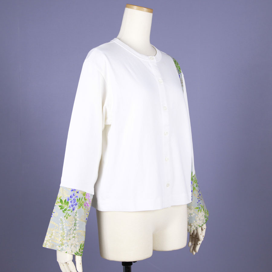 【一点物】TKg 秘色色の藤 白いカーディガン