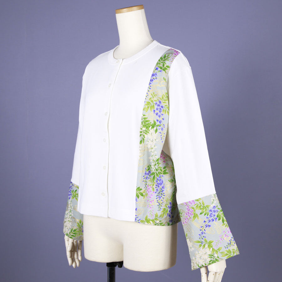 【一点物】TKg 秘色色の藤 白いカーディガン