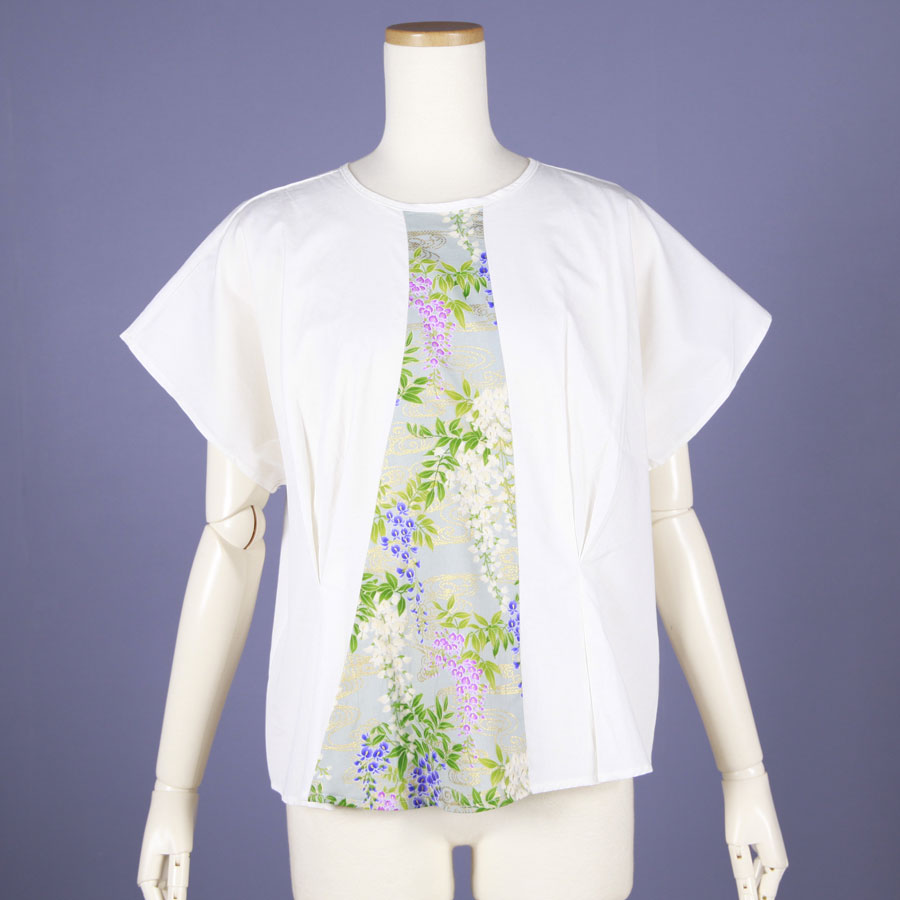 【一点物】TKg 秘色色の藤 白いタックトップス