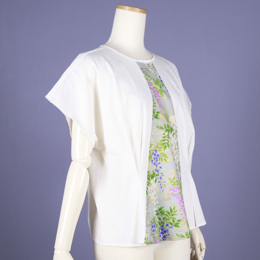 【一点物】TKg 秘色色の藤 白いタックトップス