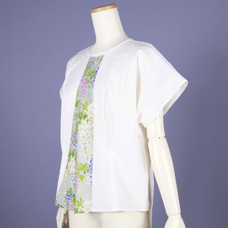 【一点物】TKg 秘色色の藤 白いタックトップス