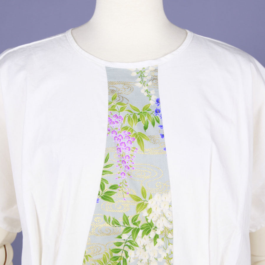 【一点物】TKg 秘色色の藤 白いタックトップス