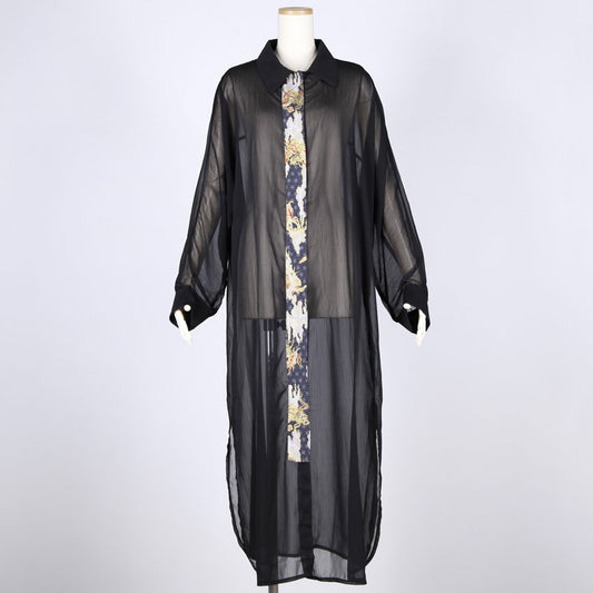 [One-of-a-kind item] TKg Dragon Flying on Hemp Leaves Pattern Transparent Long Shirt