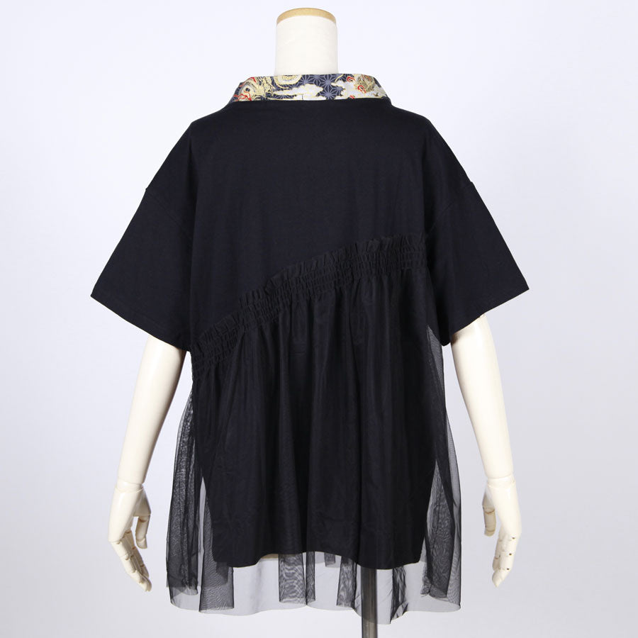 [One-of-a-kind item] TKg Dragon Flying on Hemp Leaves Pattern Tops with Tulle