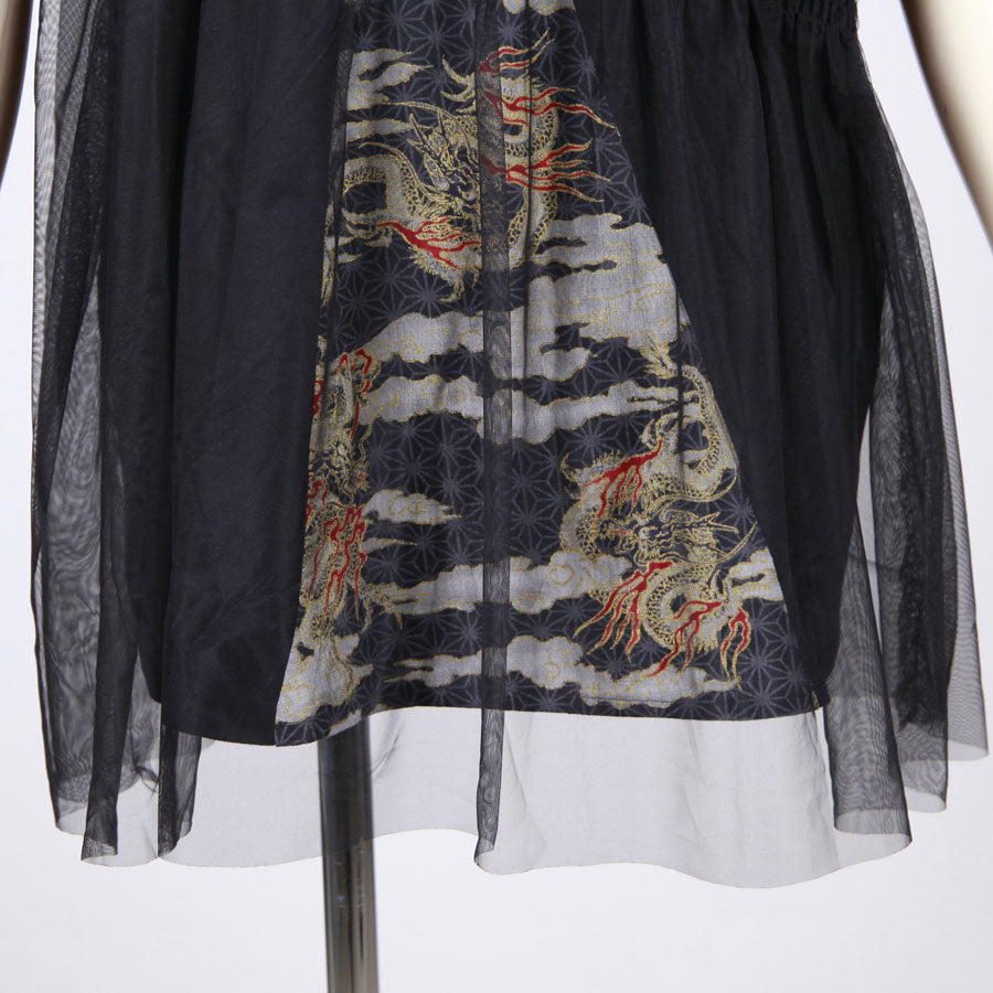 [One-of-a-kind item] TKg Dragon Flying on Hemp Leaves Pattern Tops with Tulle