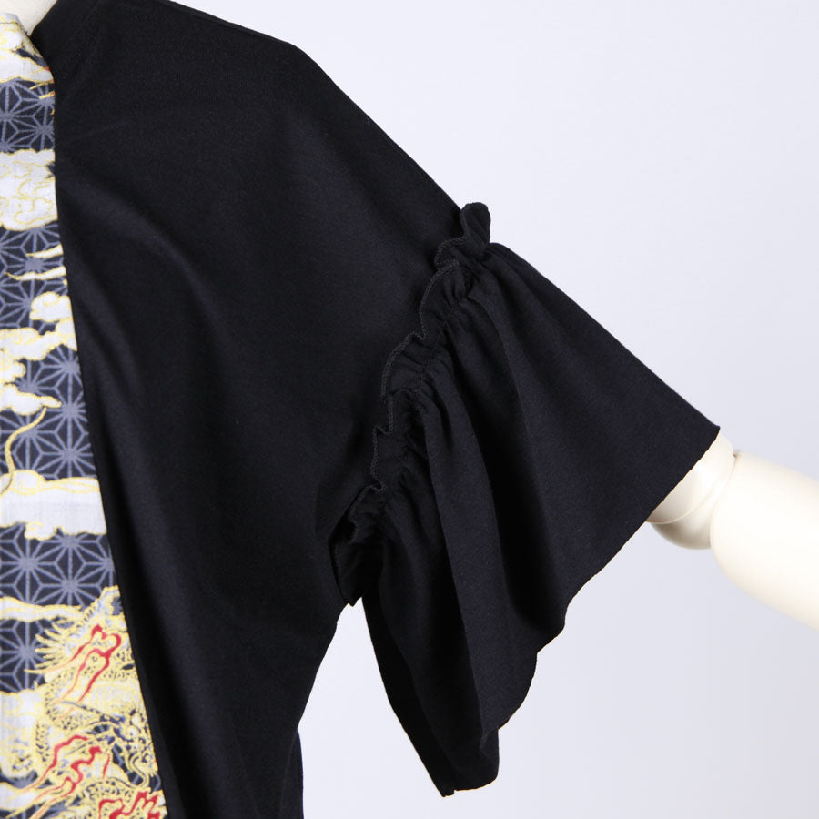 [One-of-a-kind item] TKg Dragon Flying on Hemp Leaves Pattern Tops with Fluttering Sleeves