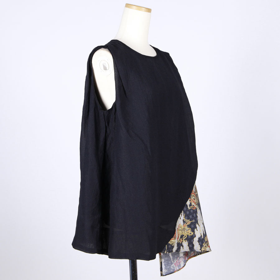 [One-of-a-kind item] TKg Dragon Flying on Hemp Leaves Pattern Fabric Sleeveless