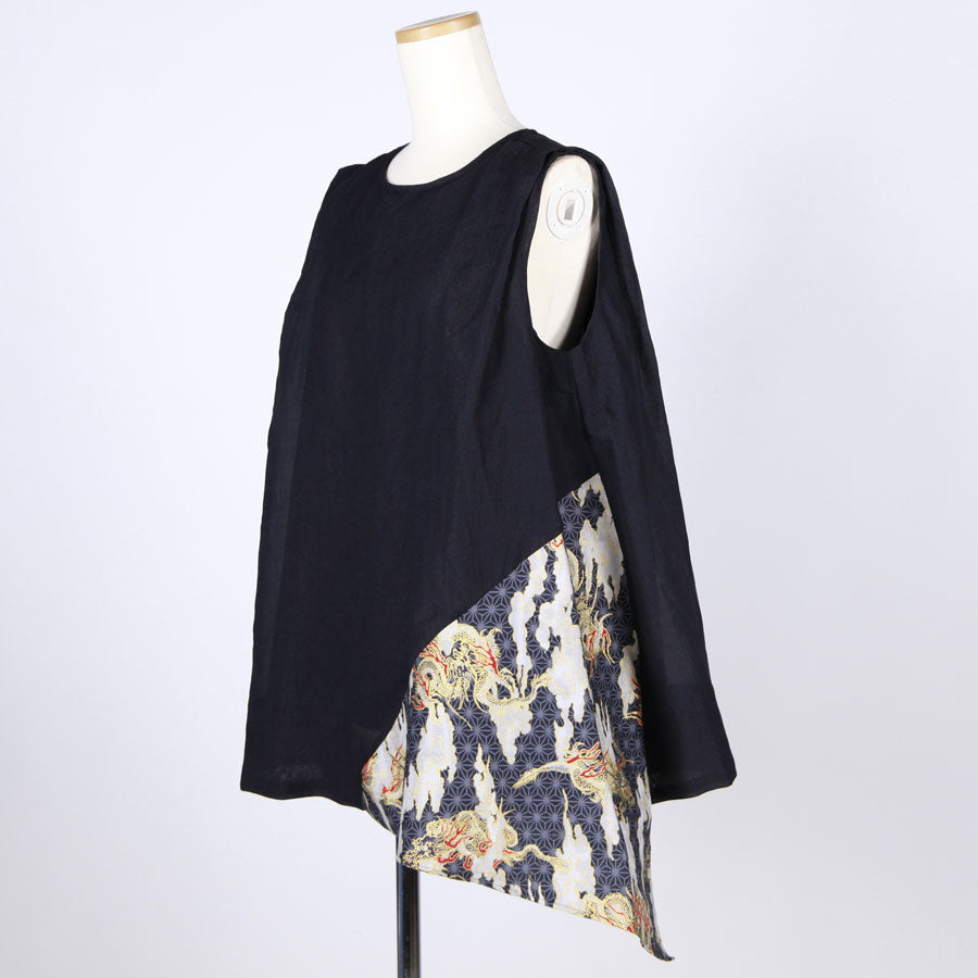 [One-of-a-kind item] TKg Dragon Flying on Hemp Leaves Pattern Fabric Sleeveless