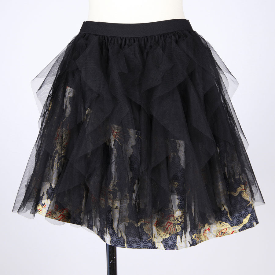 [One-of-a-kind item] TKg Dragon Flying on Hemp Leaves pattern Frill Mini Skirt