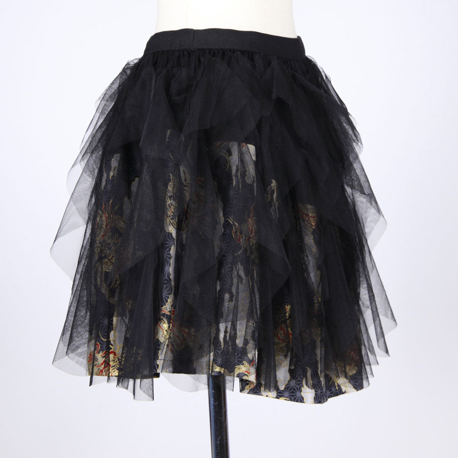 [One-of-a-kind item] TKg Dragon Flying on Hemp Leaves pattern Frill Mini Skirt