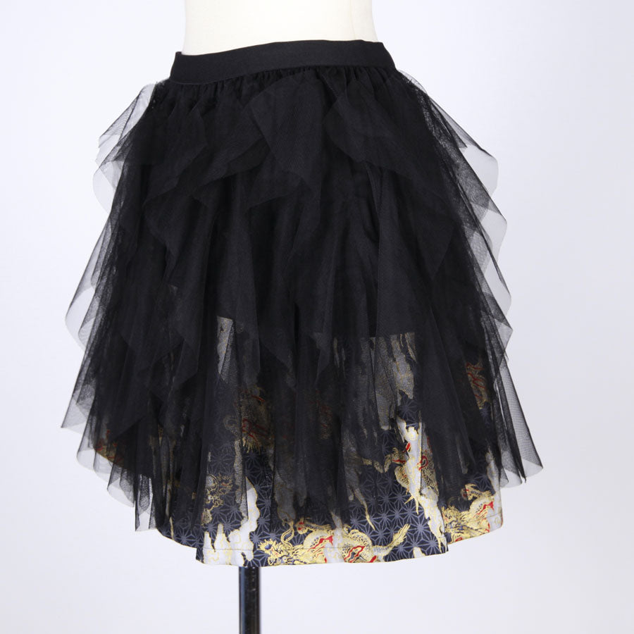 [One-of-a-kind item] TKg Dragon Flying on Hemp Leaves pattern Frill Mini Skirt