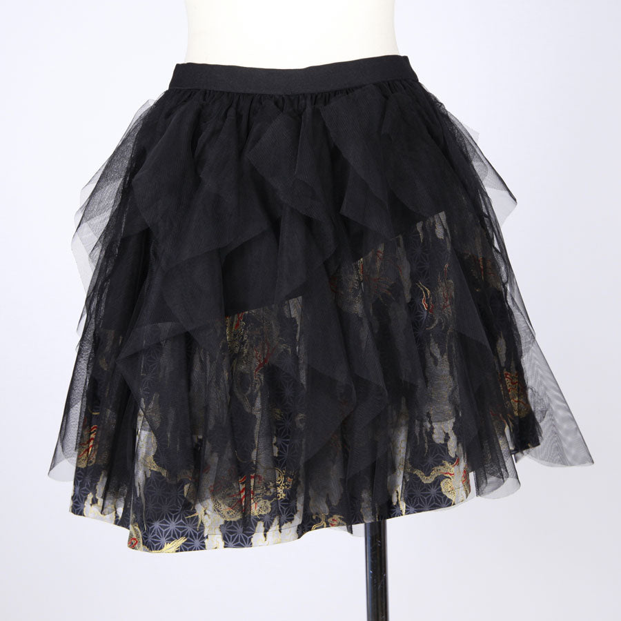 [One-of-a-kind item] TKg Dragon Flying on Hemp Leaves pattern Frill Mini Skirt