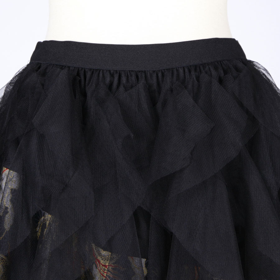 [One-of-a-kind item] TKg Dragon Flying on Hemp Leaves pattern Frill Mini Skirt