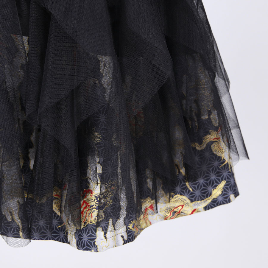 [One-of-a-kind item] TKg Dragon Flying on Hemp Leaves pattern Frill Mini Skirt